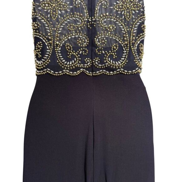 Cachet Womens Formal Beaded Illusion Neck USA Made Y2K Navy Dress Long sz 4 - Picture 12 of 15